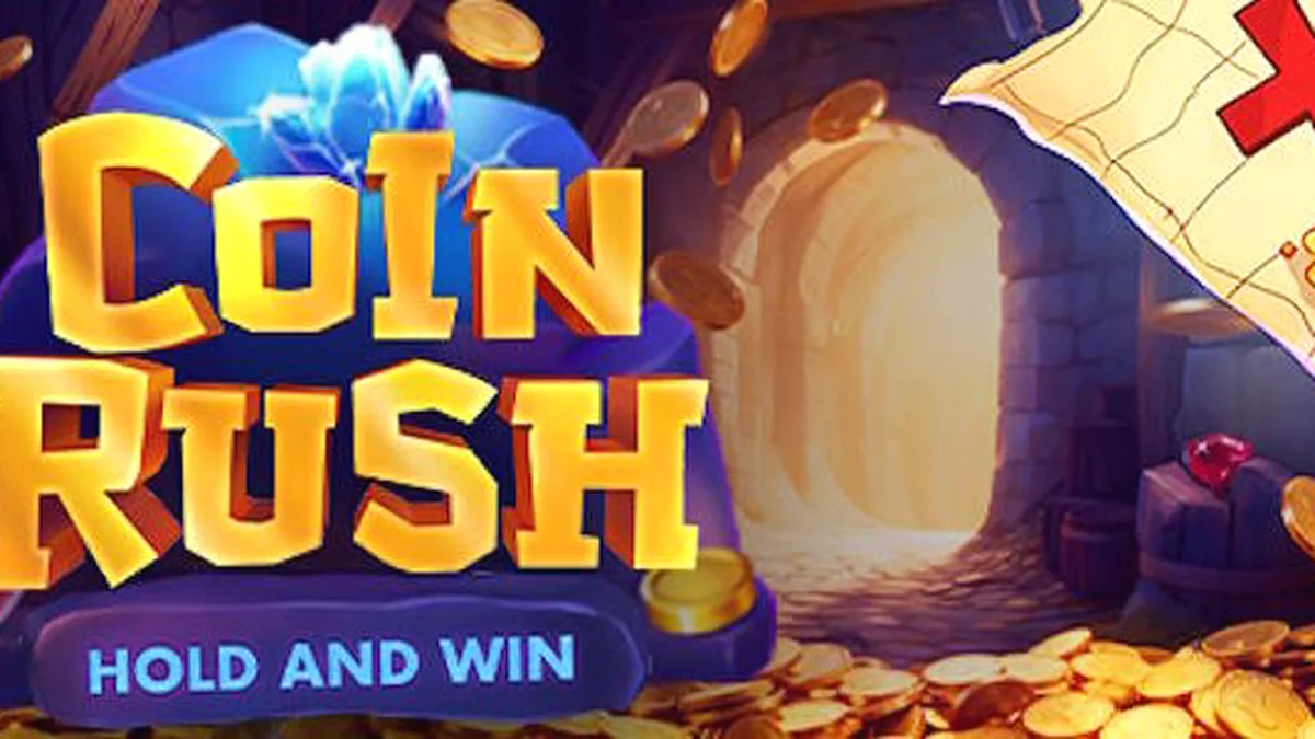 Tampilan layar permainan slot Coin Rush dengan desain arcade yang cerah