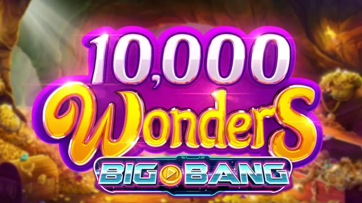 Tampilan visual retro dari slot 10,000 Wonders Big Bang dengan 6 gulungan